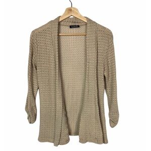 CKW Crew Knit Wear Lightweight 3/4 Sleeve Tan Knit Open Cardigan S